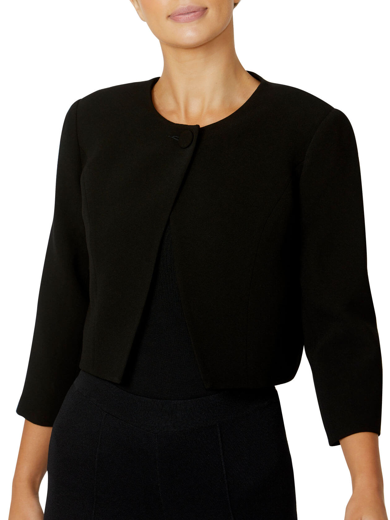 Women's Crepe Cropped Crossover Front Jacket in Black | Jackie