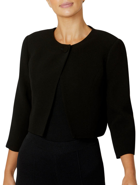 Women's Crepe Cropped Crossover Front Jacket in Black | Jackie