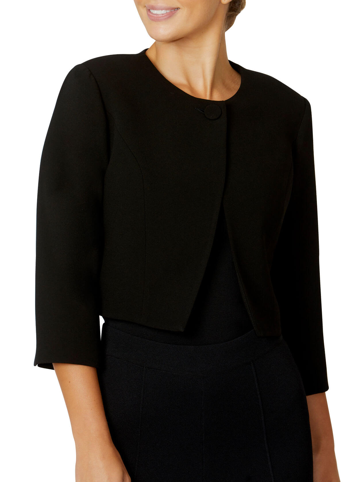 Women's Crepe Cropped Crossover Front Jacket in Black | Jackie
