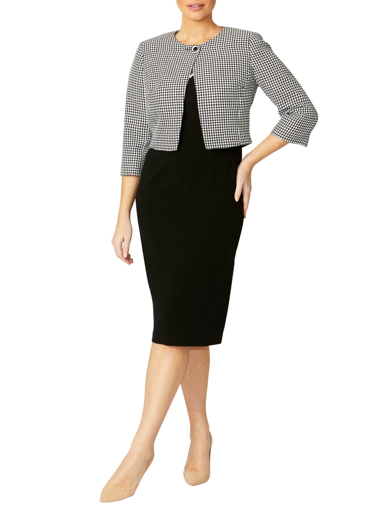 Jackie Houndstooth Single Button Jacket