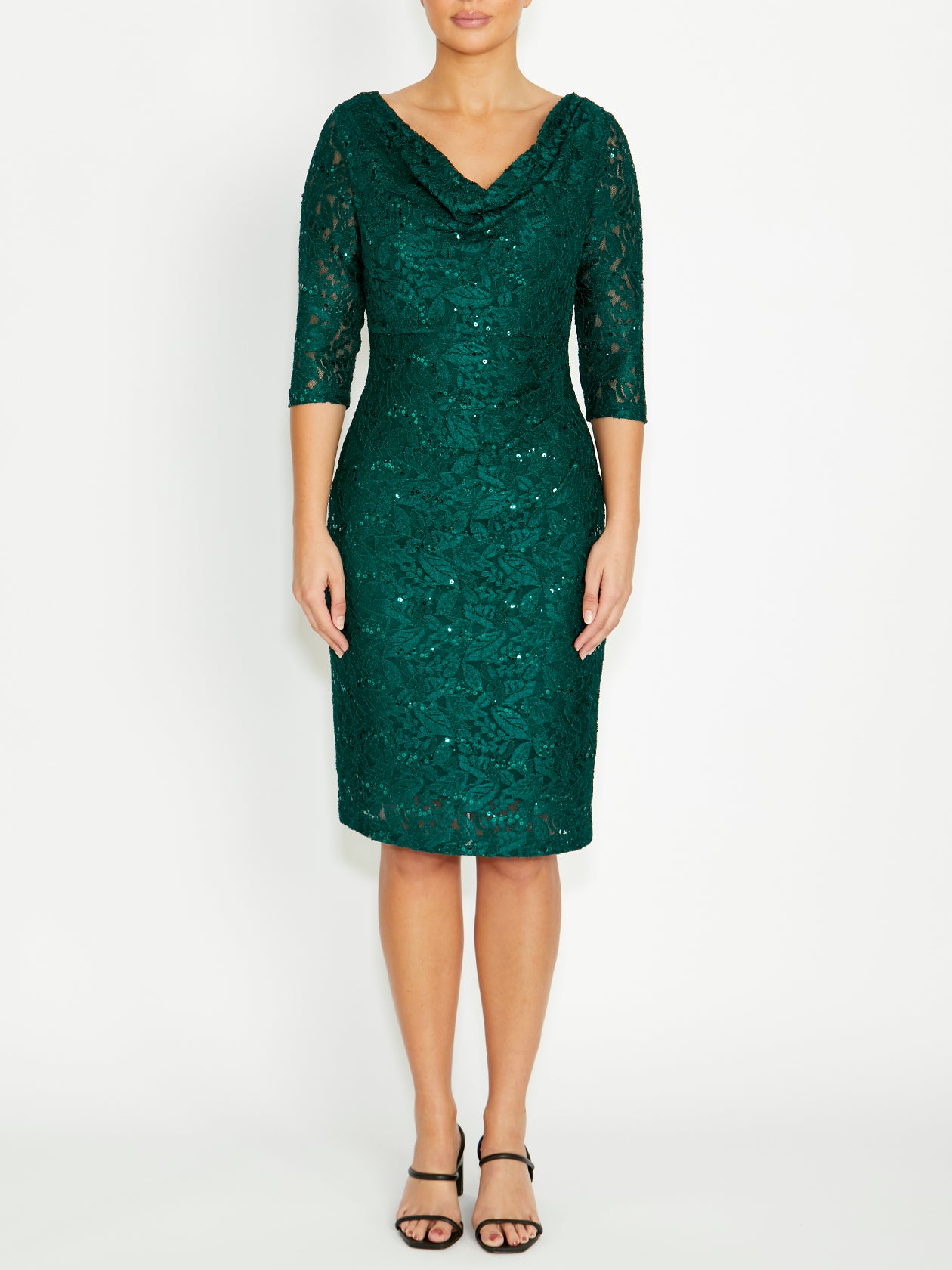 Women's Lace Cowl Neck Dress in Green | Elisa
