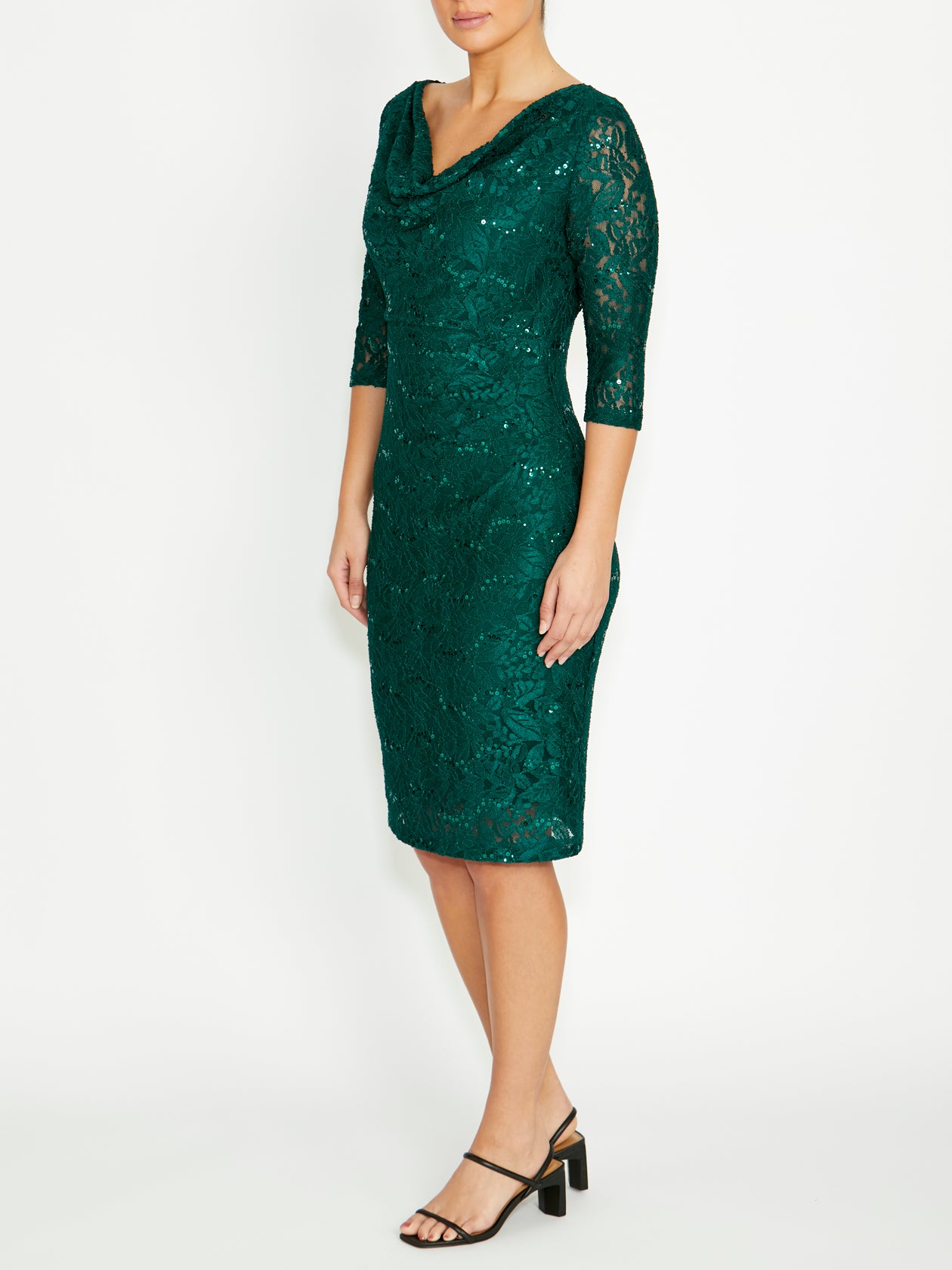 Women's Lace Cowl Neck Dress in Green | Elisa