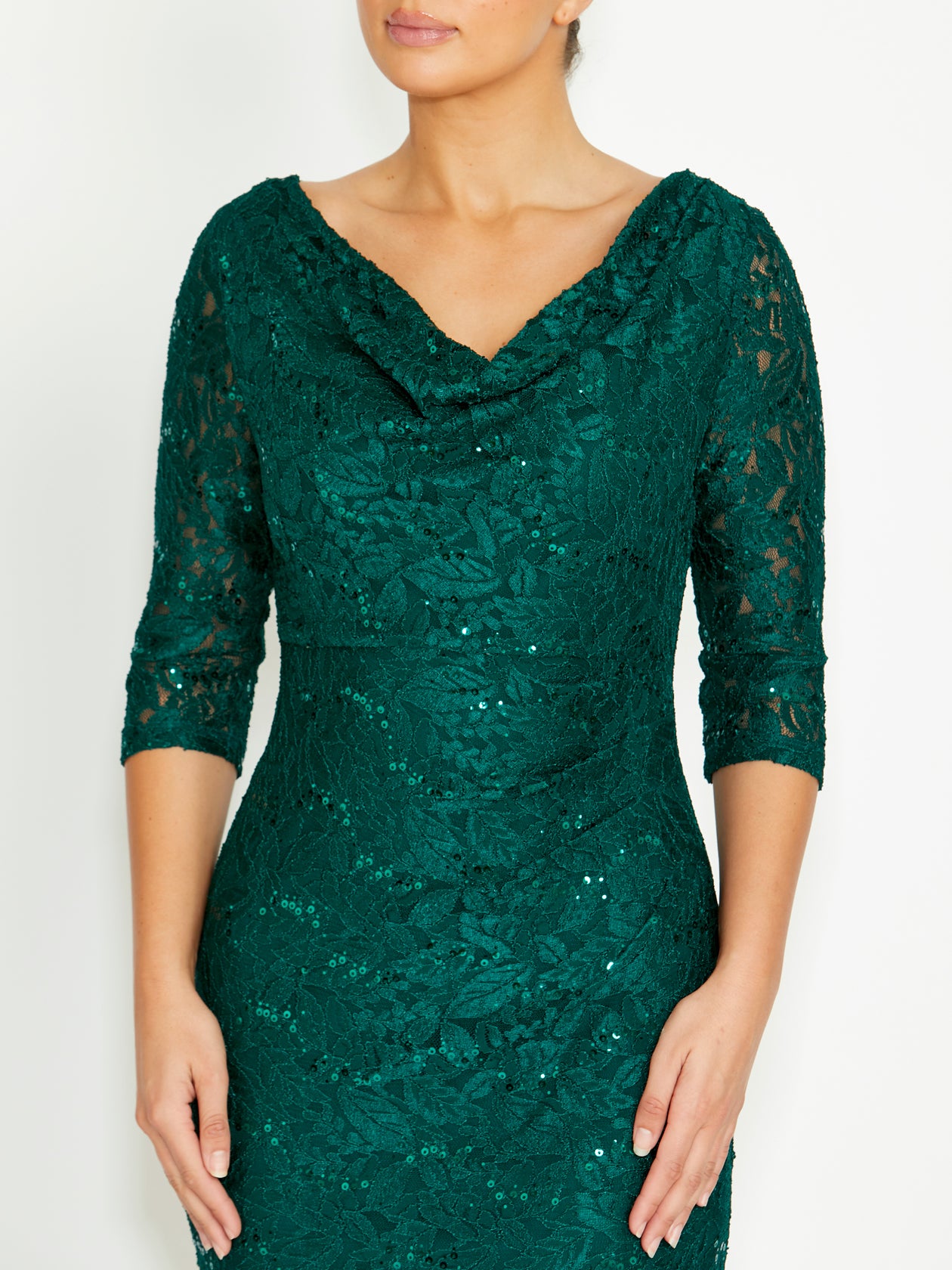 Women's Lace Cowl Neck Dress in Green | Elisa
