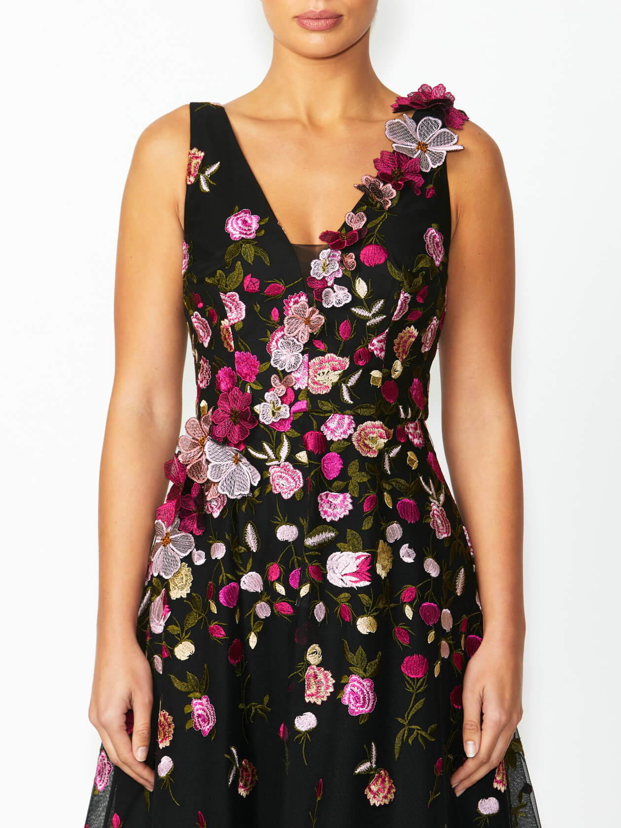 Women's Embroidered Fit & Flare A-Line Dress in Black | Belle