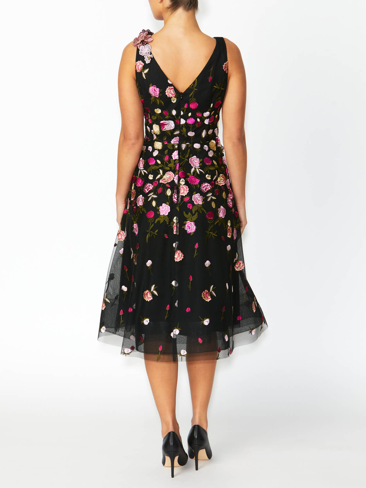 Women's Embroidered Fit & Flare A-Line Dress in Black | Belle