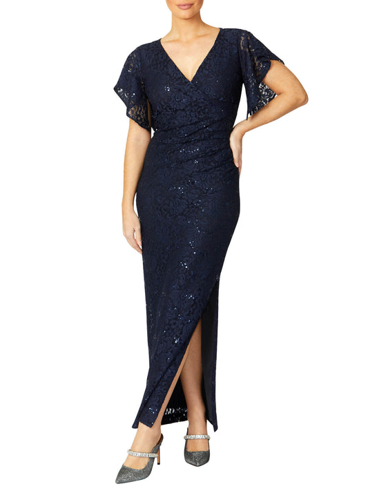 Ella Navy Stretch Lace Gown