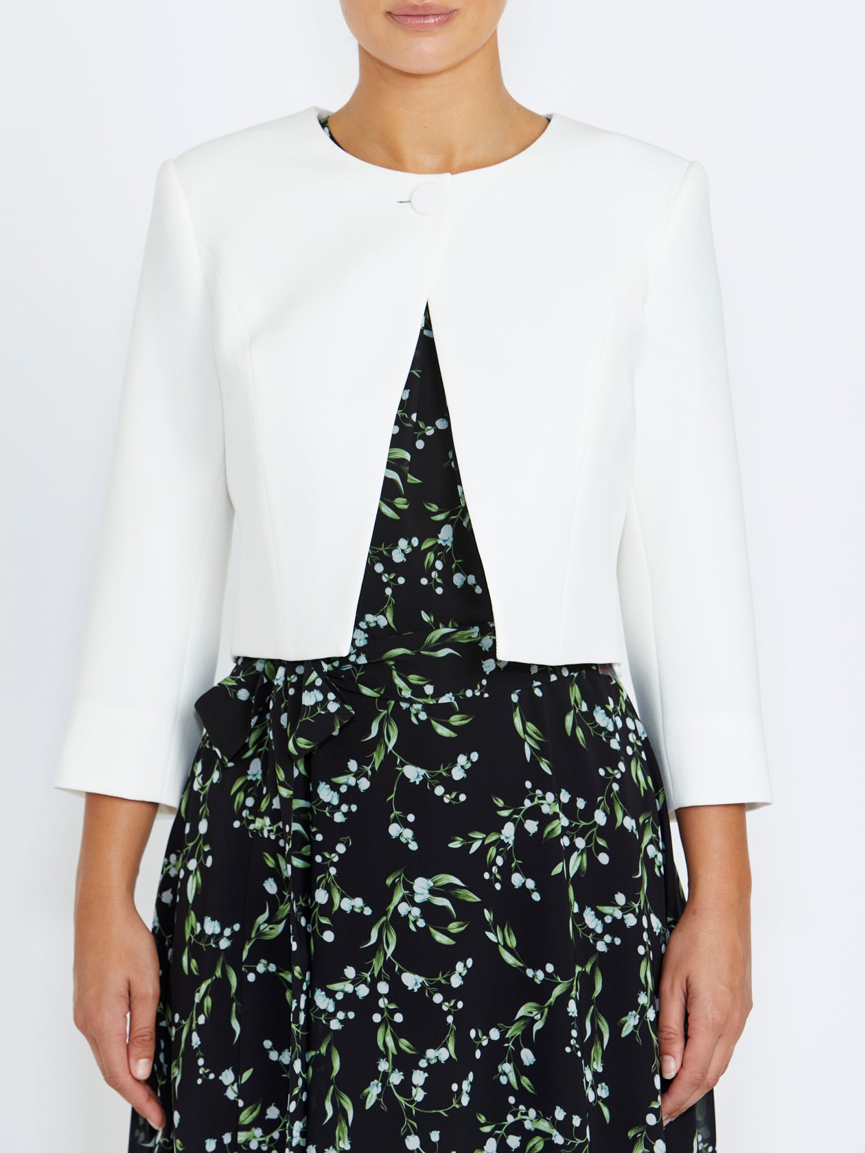 Women's Crepe Cropped Crossover Front Jacket in Ivory | Jackie