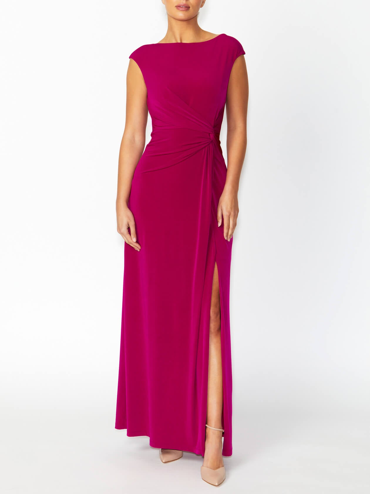 Women's Jersey Floor Length Gown in Pink | Tiffany