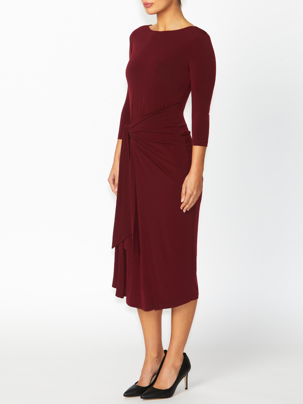 Women's Jersey Asymmetrical Wrap Dress in Red | Loren