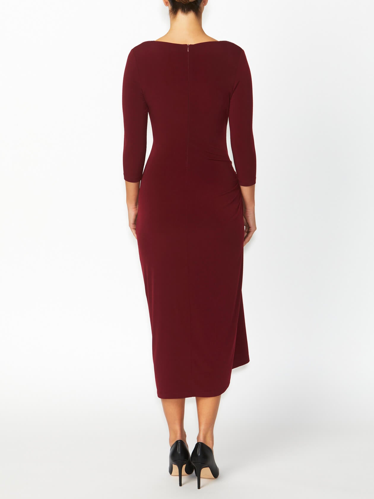 Women's Jersey Asymmetrical Wrap Dress in Red | Loren