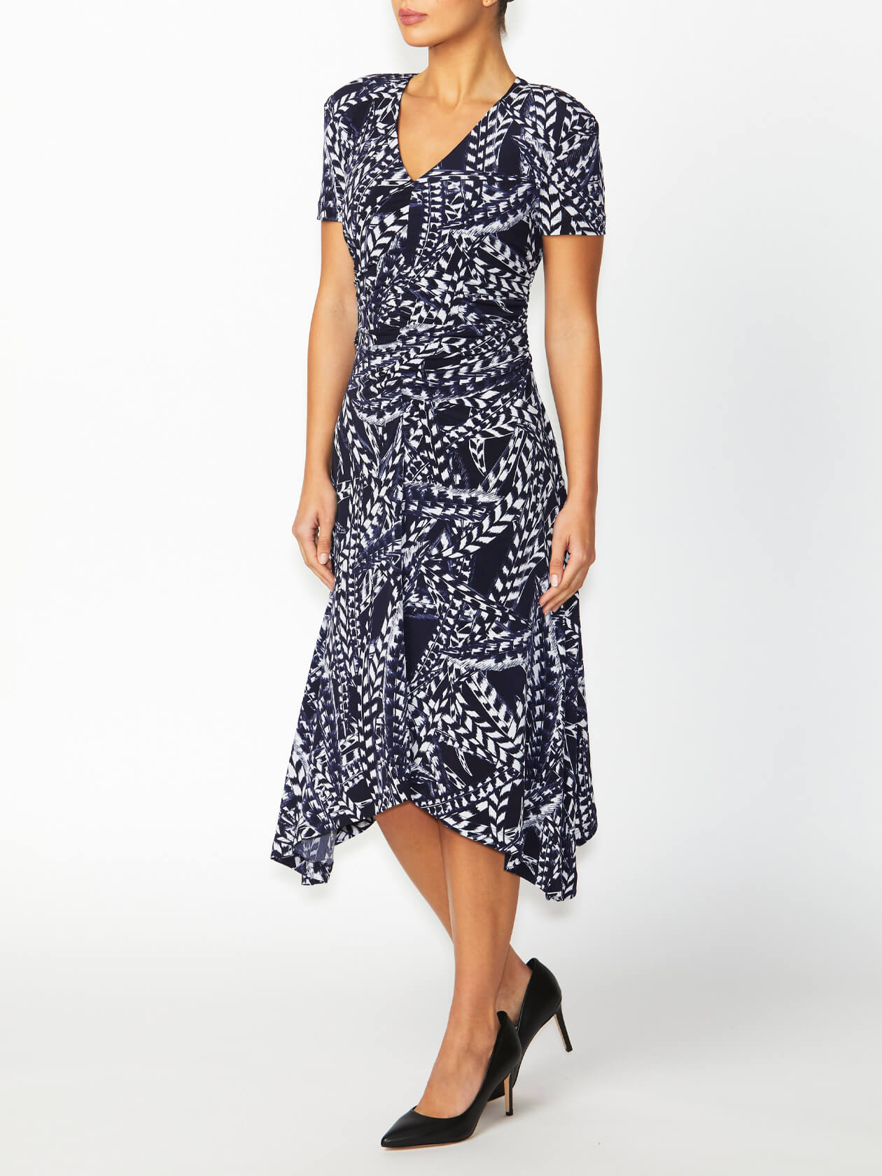 Women's Jersey Asymmetrical Midi Dress in Navy | Lucinda