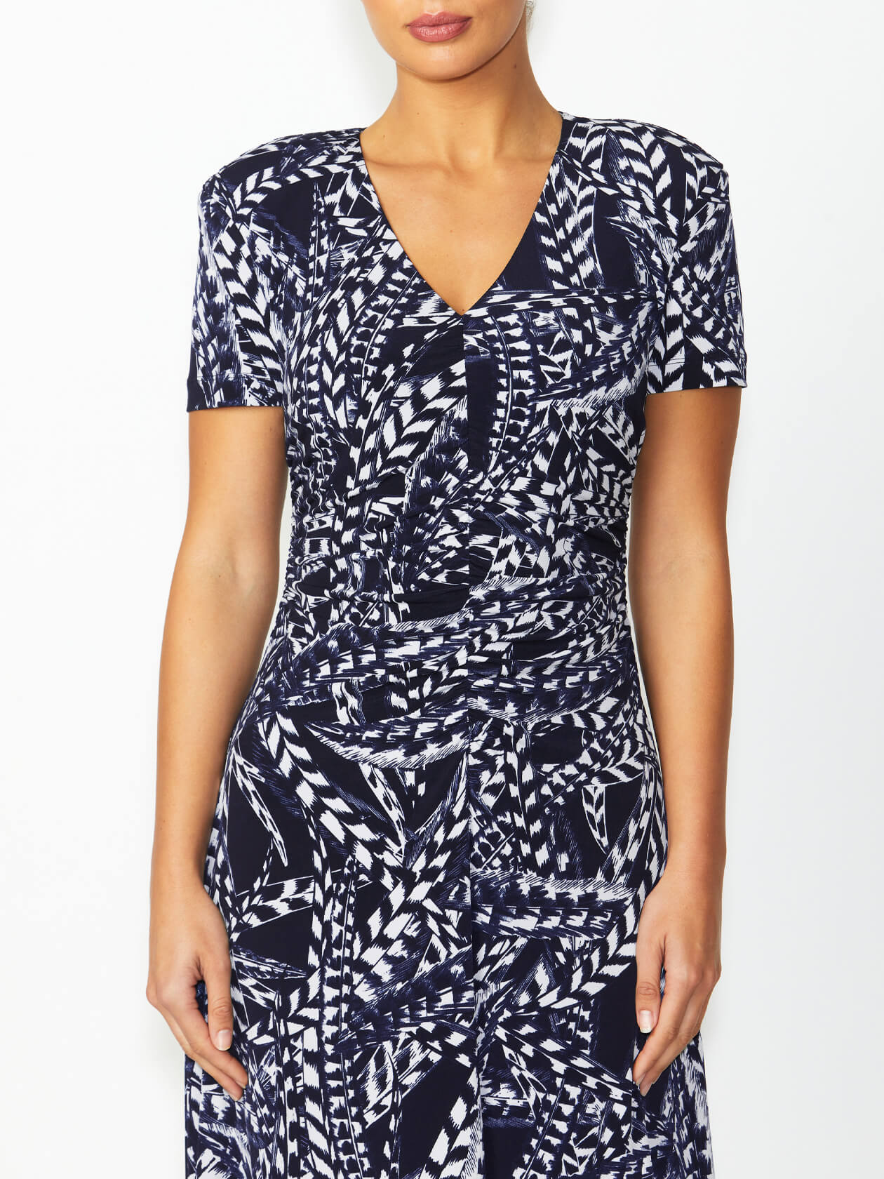 Women's Jersey Asymmetrical Midi Dress in Navy | Lucinda