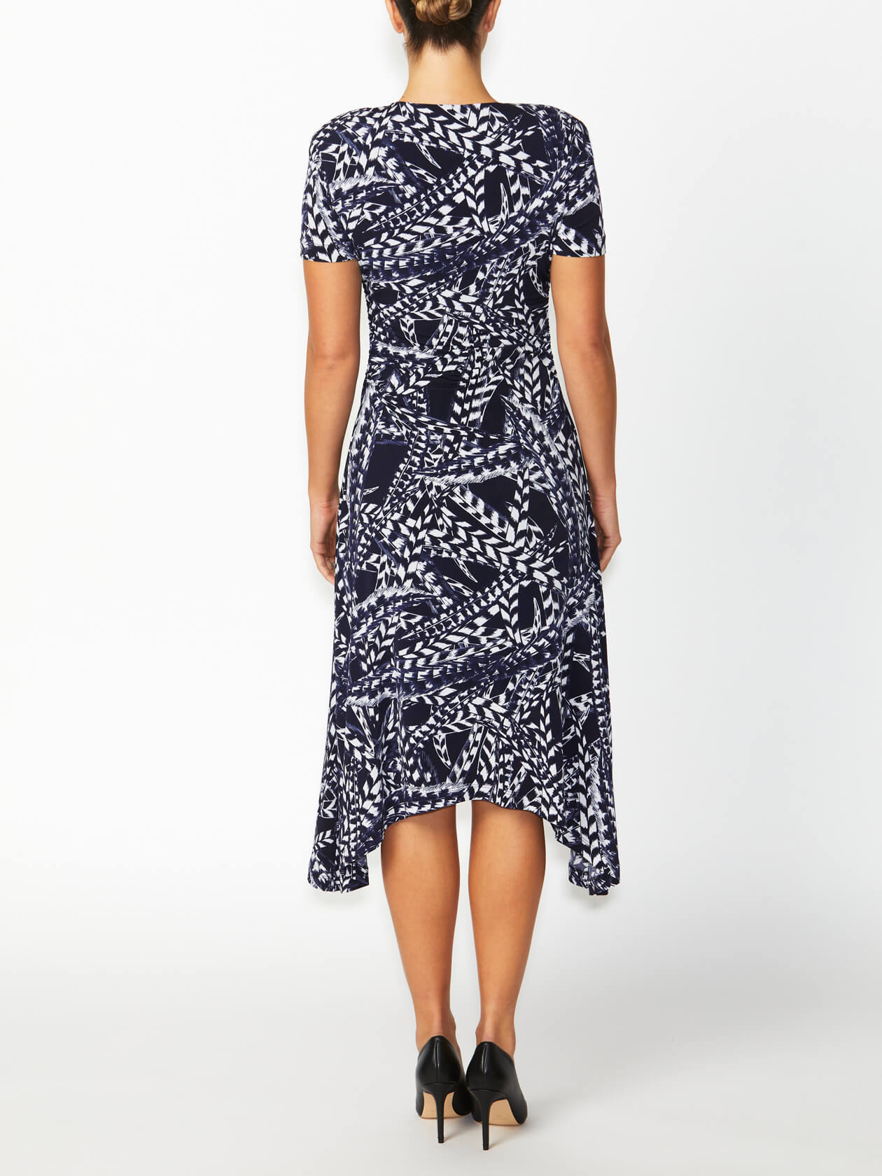 Women's Jersey Asymmetrical Midi Dress in Navy | Lucinda