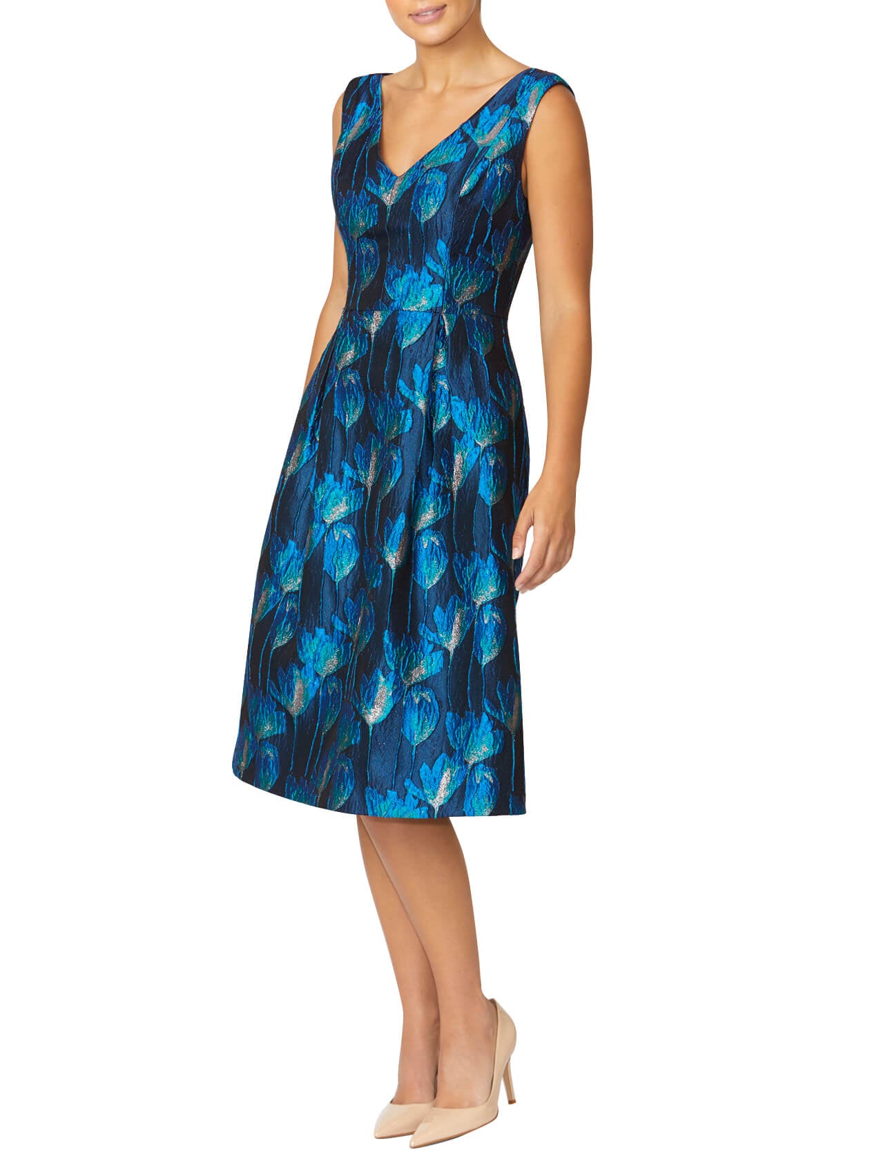 Avery Navy Jacquard Dress