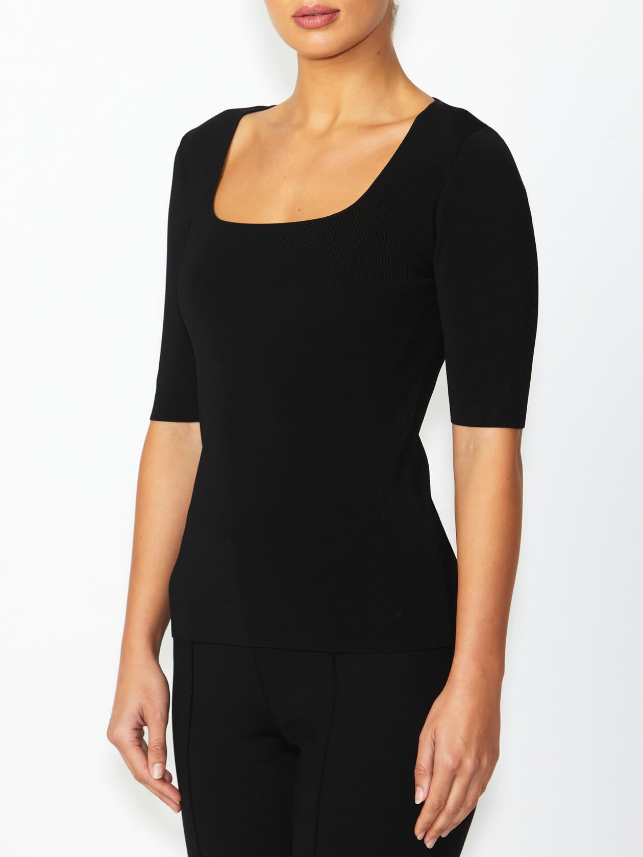 Women's Knit Easy Fit Stretch Top in Black | Milano