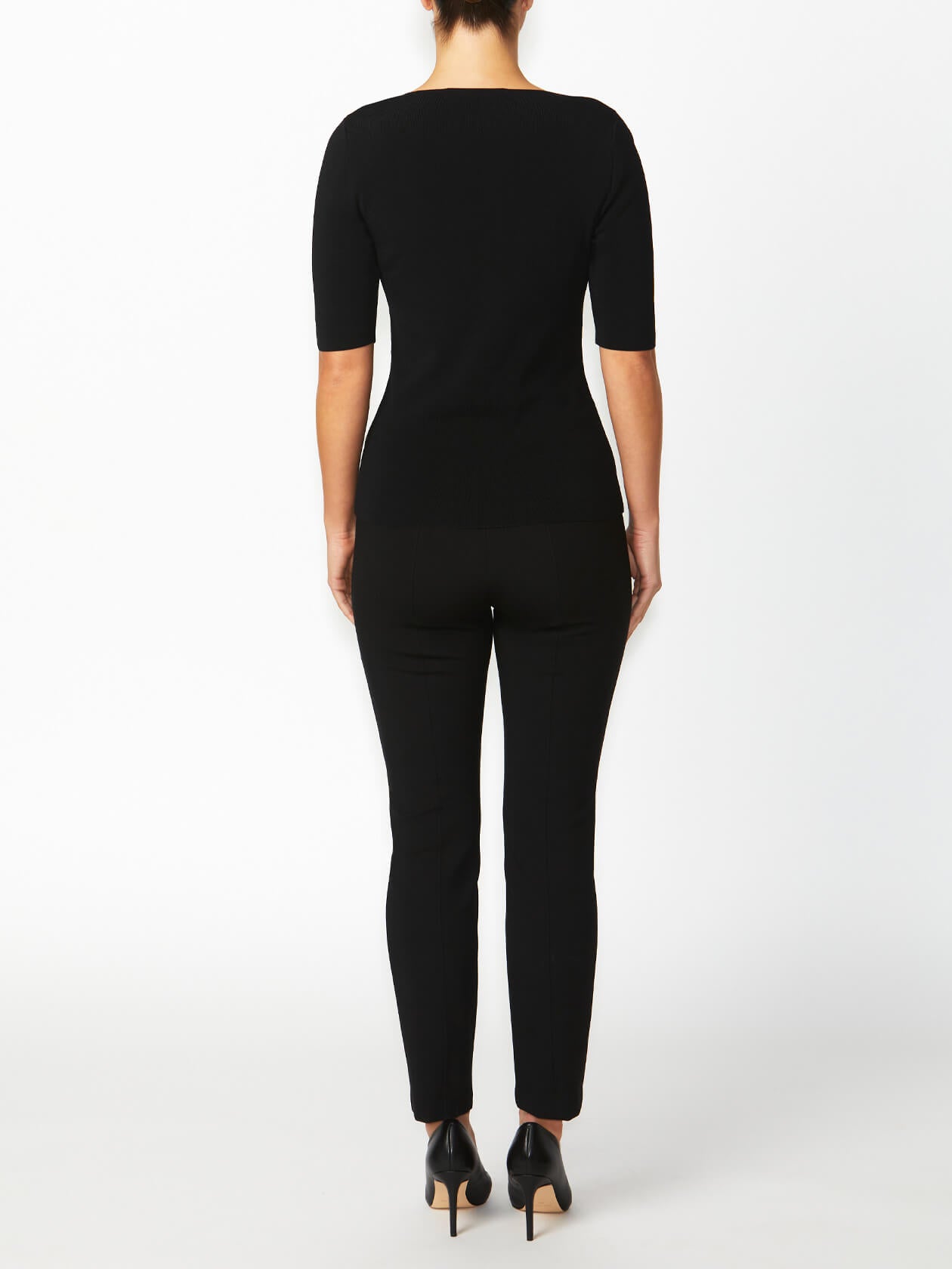 Women's Knit Easy Fit Stretch Top in Black | Milano