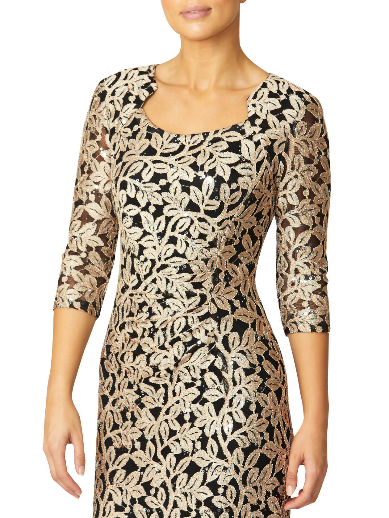 Helena Golden Stretch Lace Gown