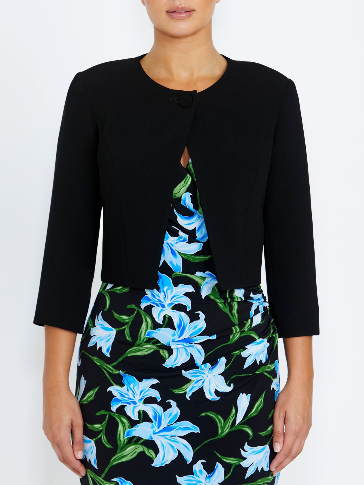 Women's Black Crepe Single Button Jacket