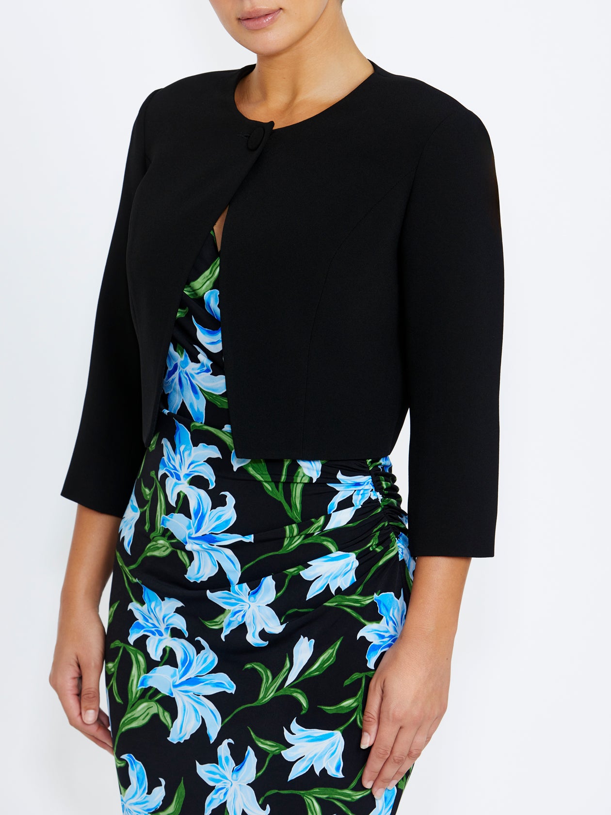 Women's Black Crepe Single Button Jacket
