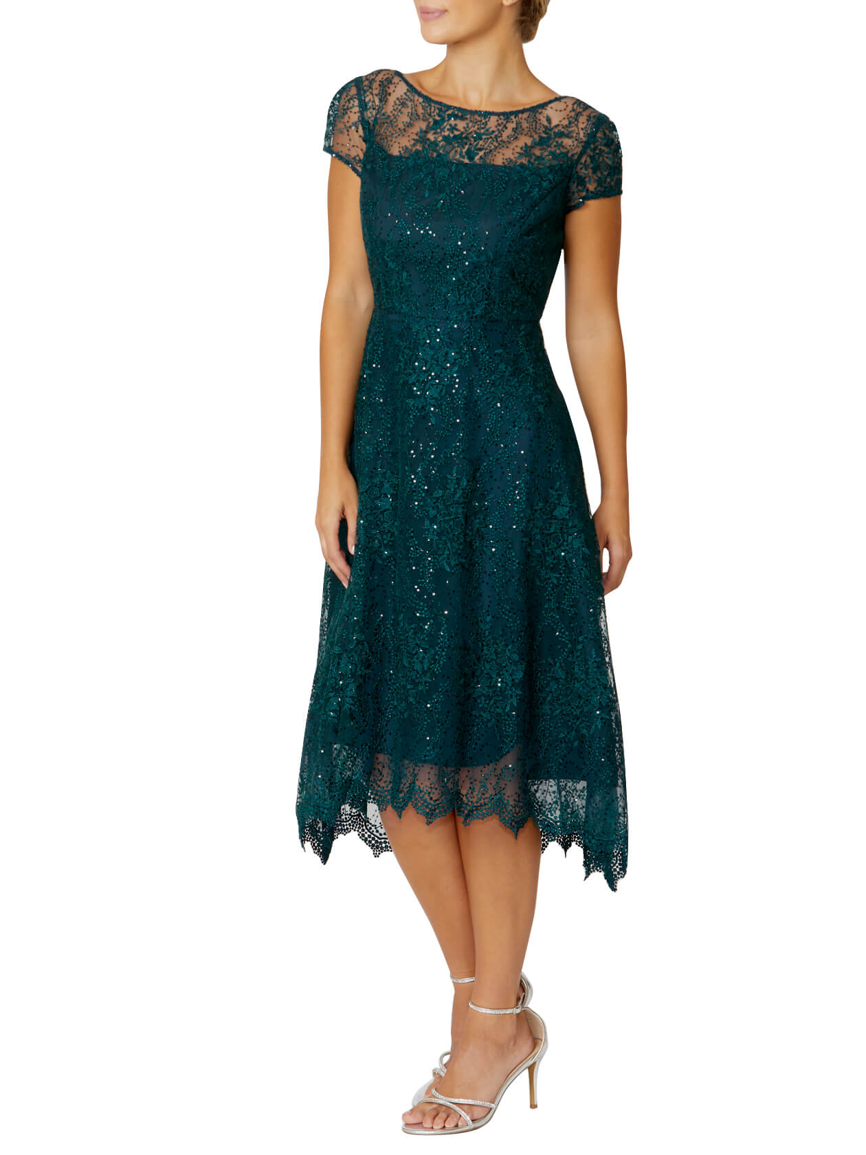 Women's Embroidered Fit & Flare A-Line Dress in Green