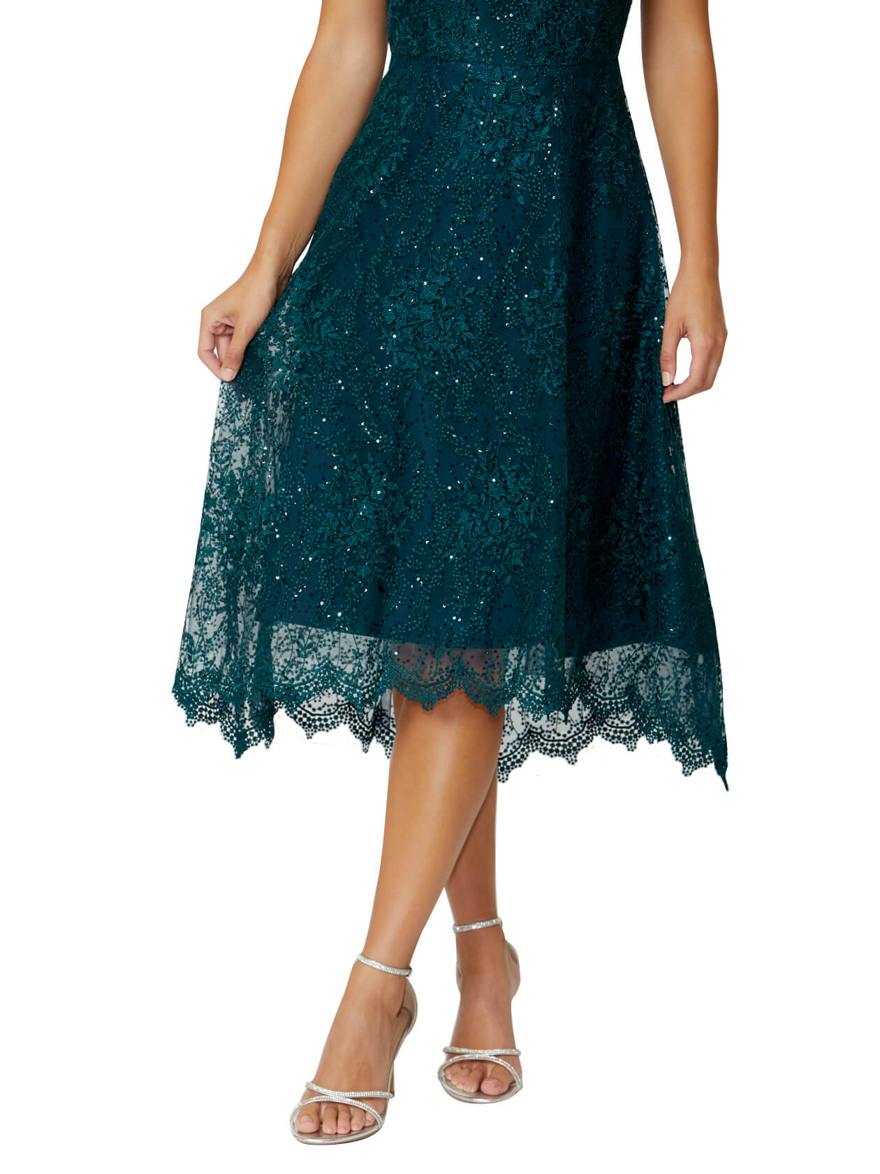 Women's Embroidered Fit & Flare A-Line Dress in Green