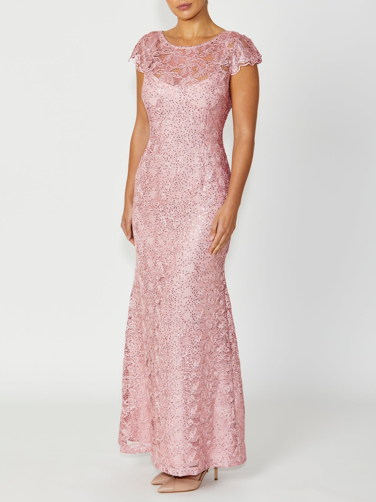 Women's Sequin Lace Floor Length Gown in Pink | Millicent
