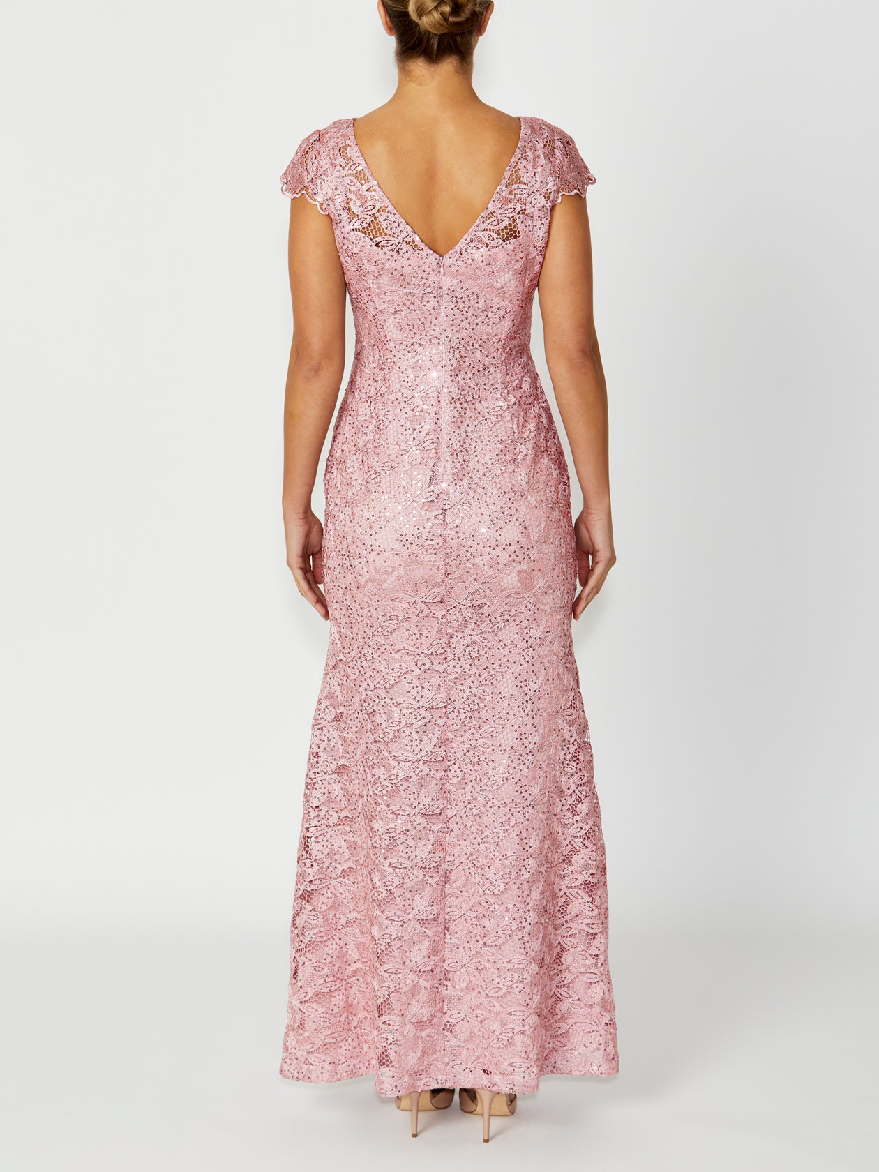 Women's Sequin Lace Floor Length Gown in Pink | Millicent