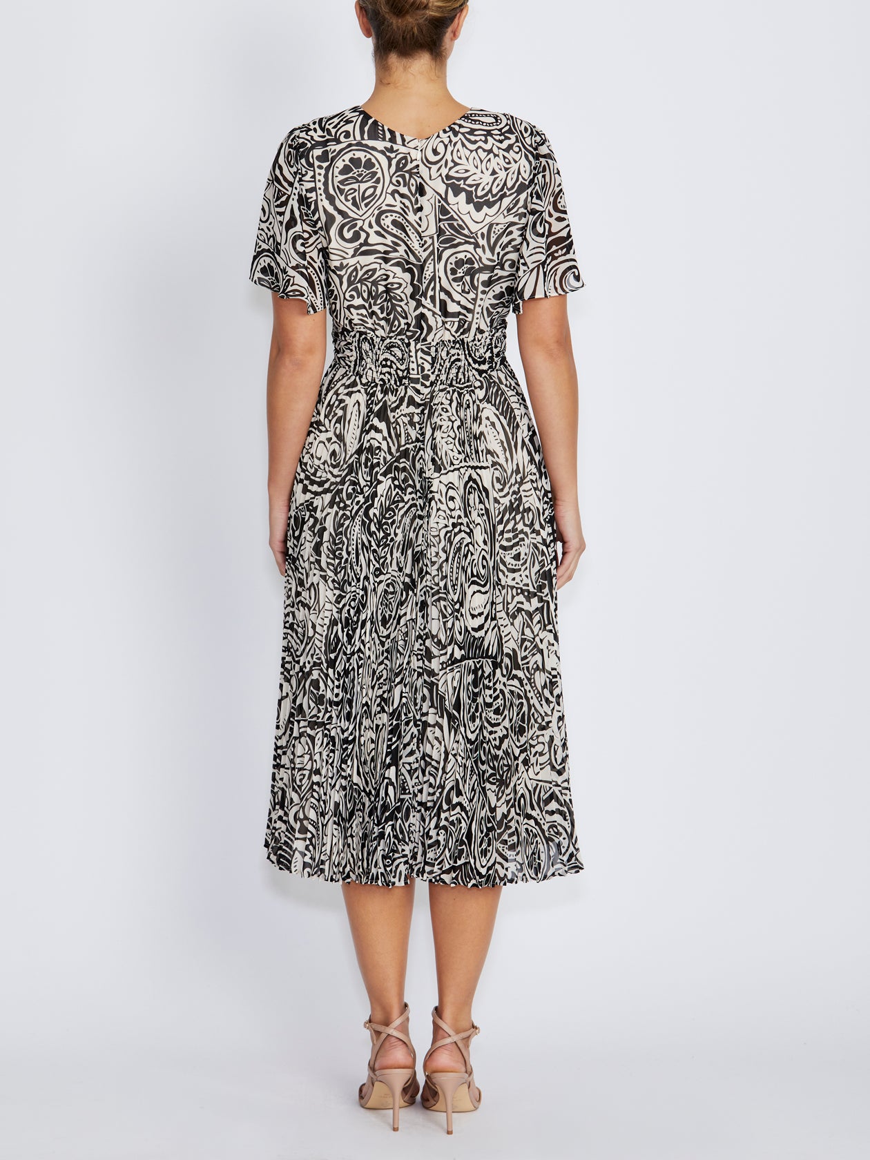 Zoey Black Ivory Paisley Pleated Dress