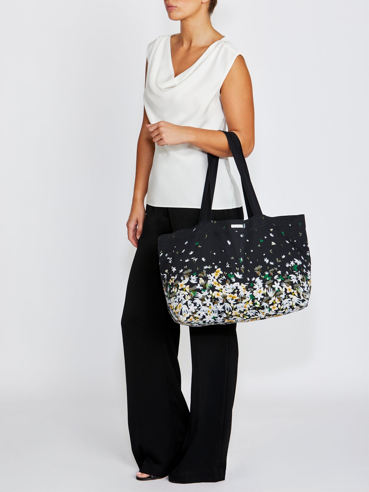 Black Floral Cotton Tote Bag