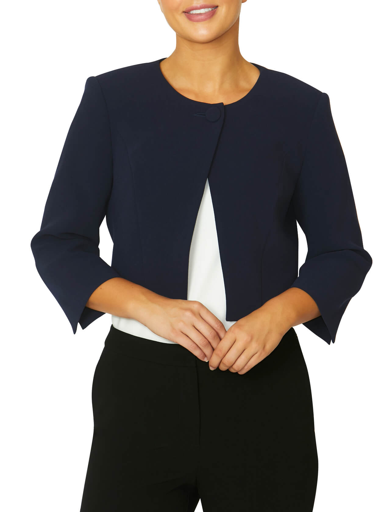 Navy Crepe Single Button Jacket | Anthea Crawford