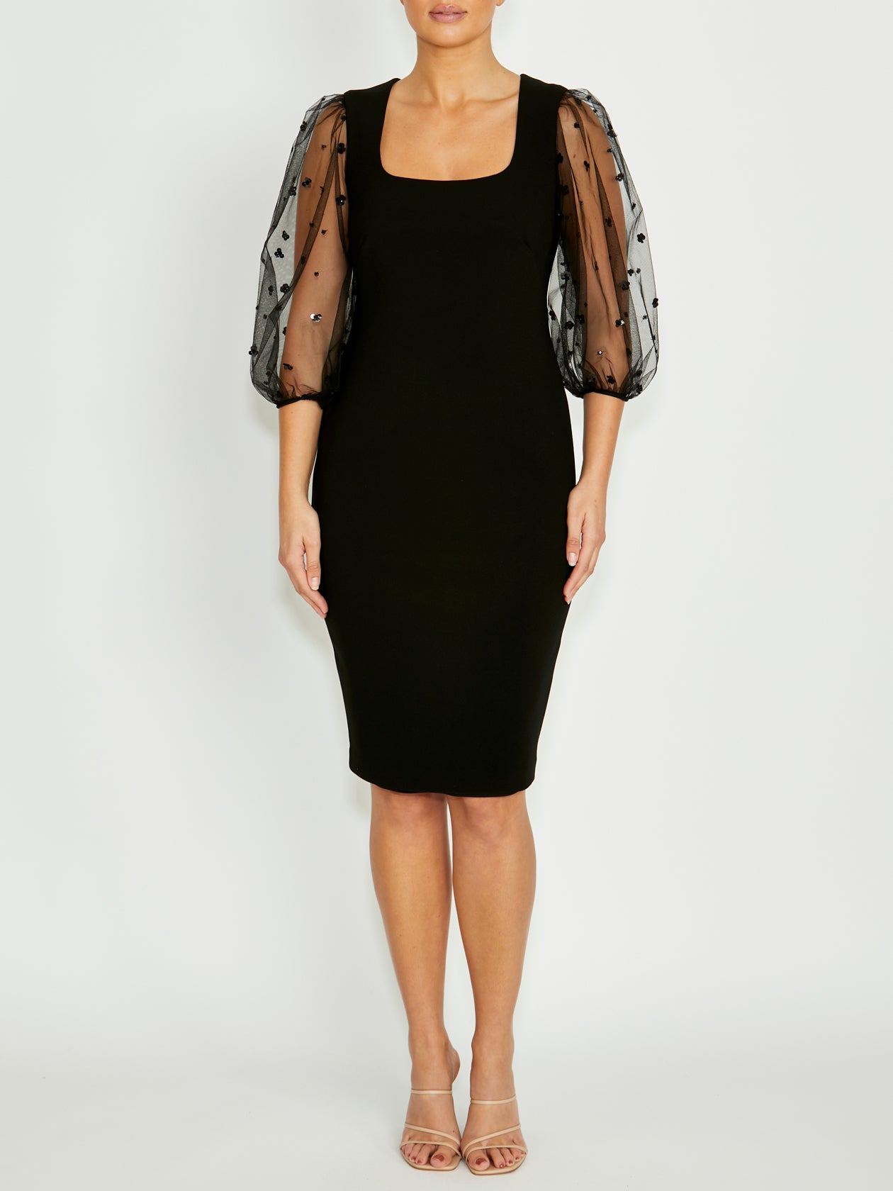 anthea crawford black dress Women's Lace Midi Length Dress in Black