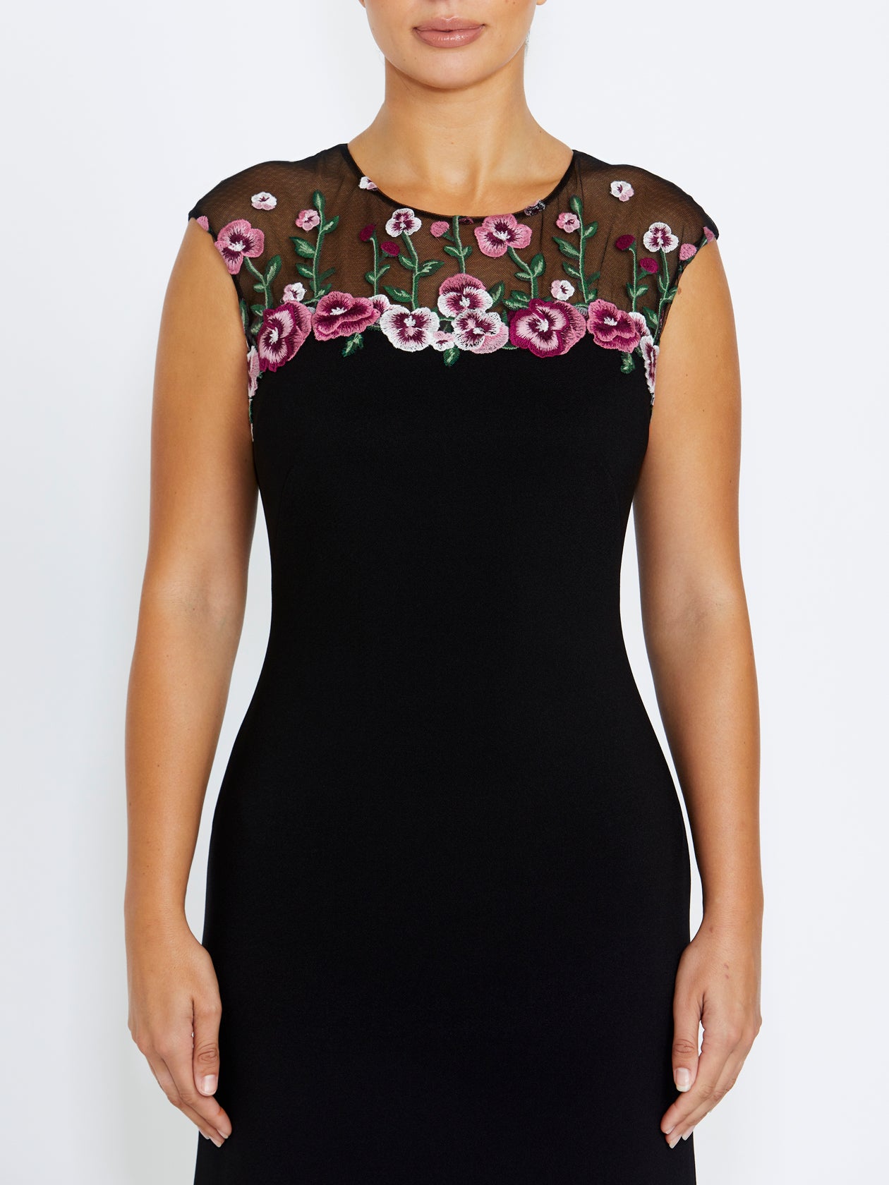Women's Crepe Floor Length Gown in Black, Pink and Green | Paloma