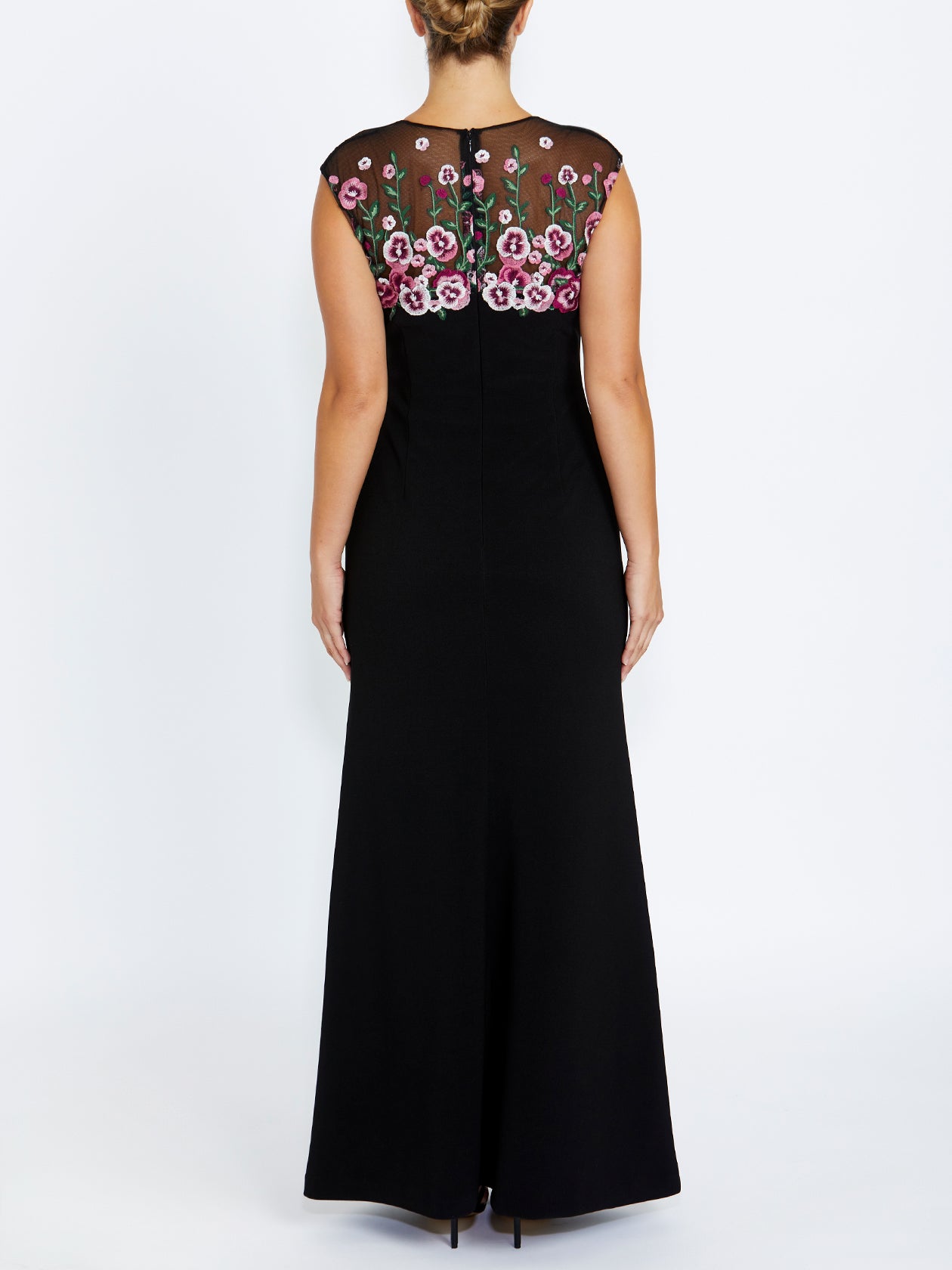 Women's Crepe Floor Length Gown in Black, Pink and Green | Paloma