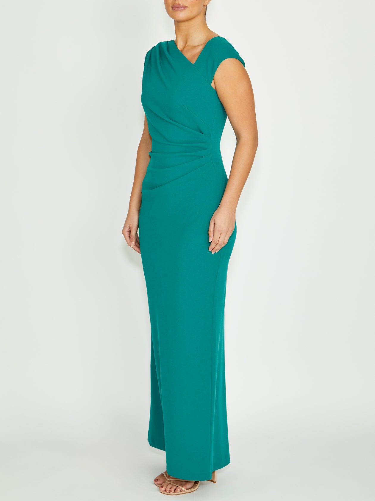 Women's Crepe Floor Length Gown in Green | Chloe