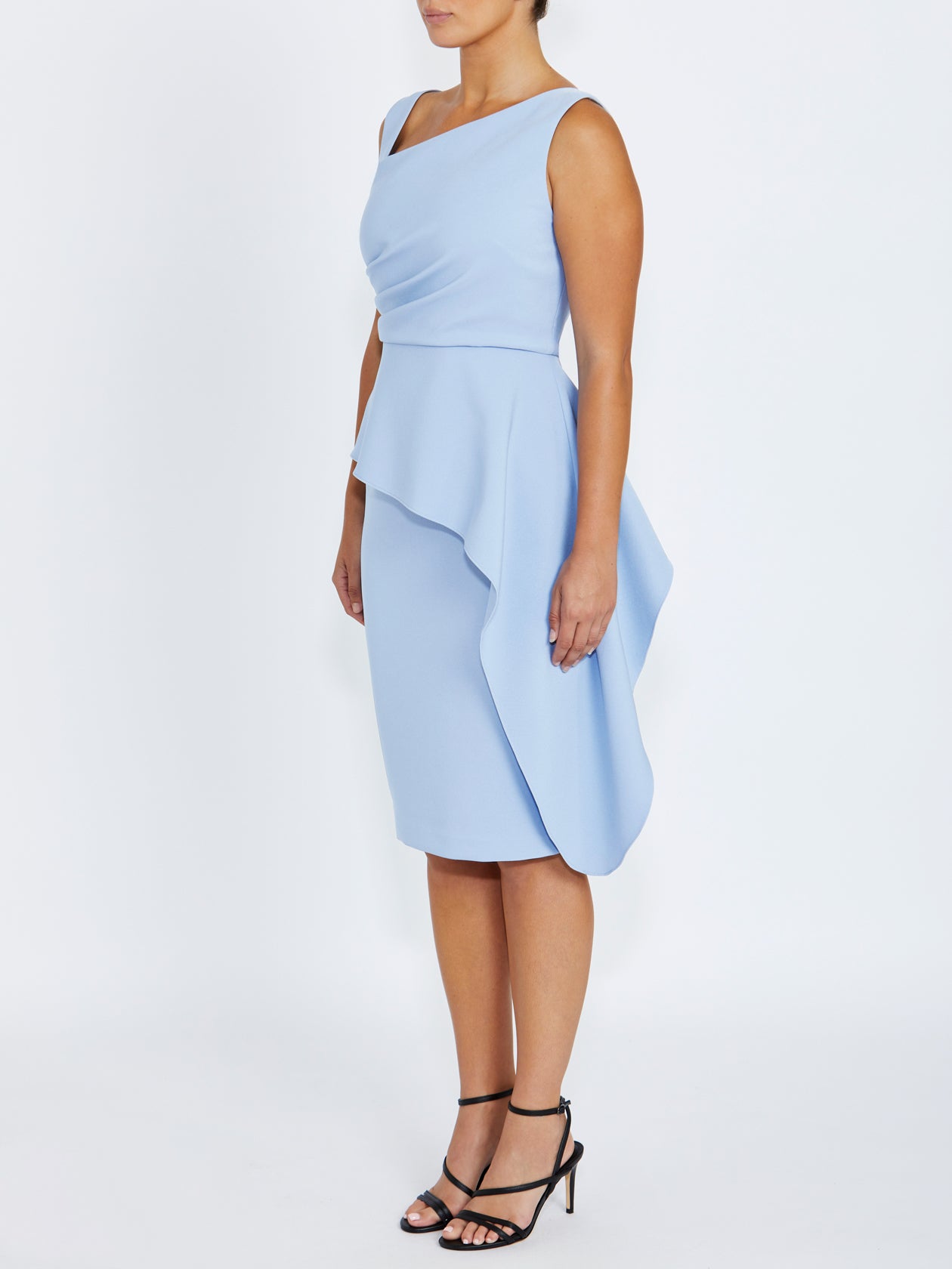 Women's Crepe Ruffle Front Dress in Blue | Marcia