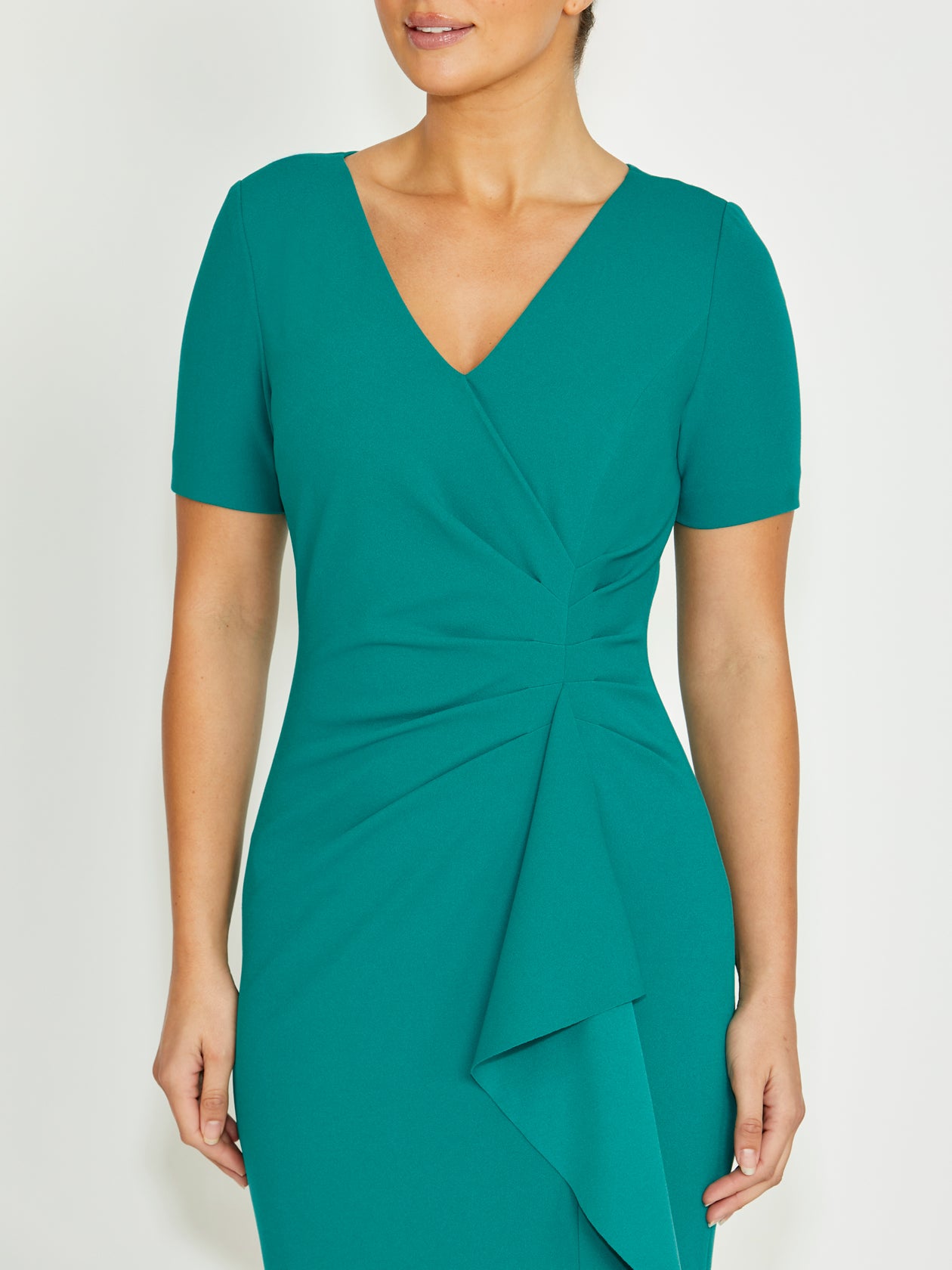 Women's Crepe Ruffle Front Dress in Green | Sara