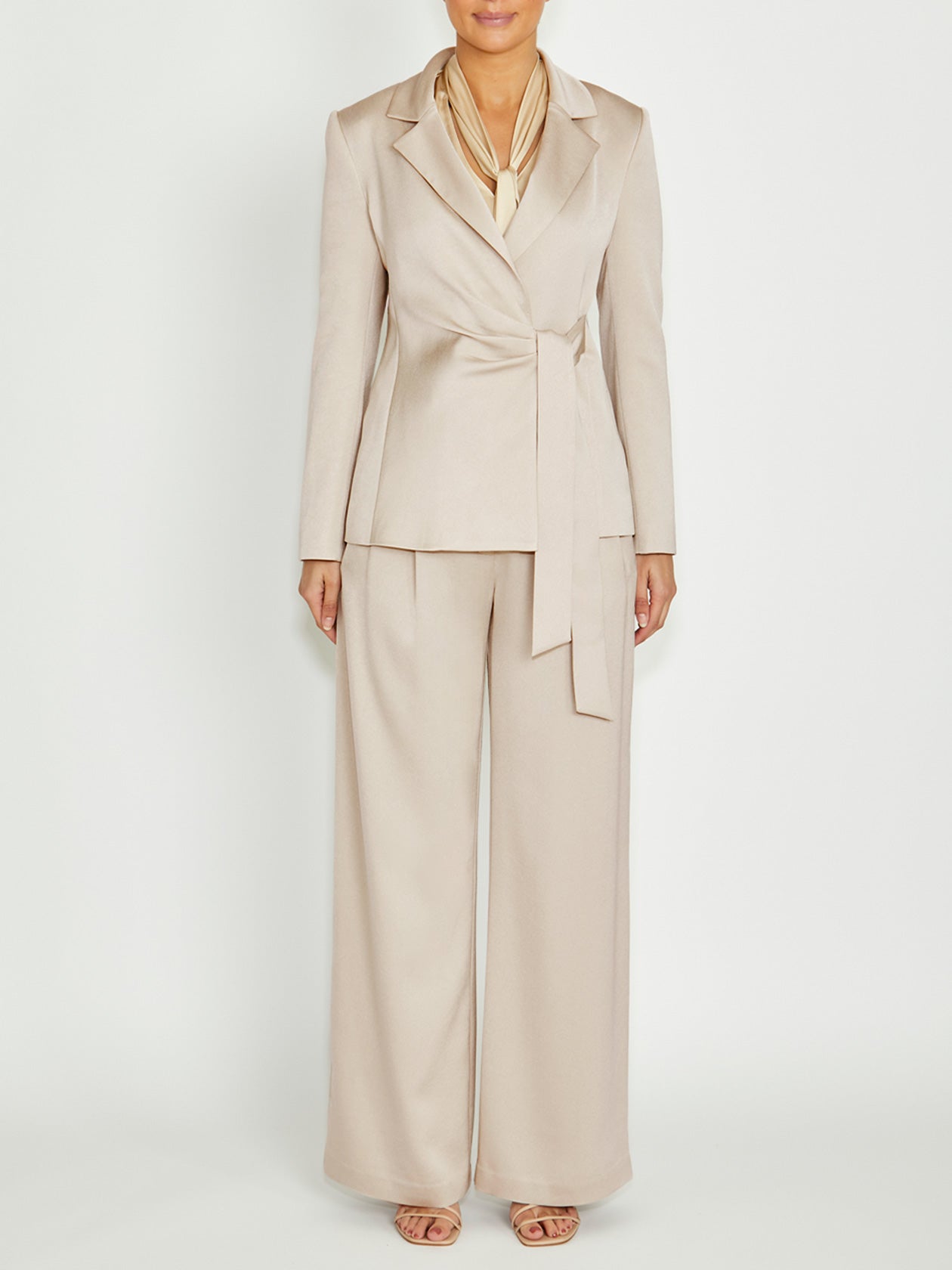 Women's Crepe Straight Leg Pant in Beige | Gabriella