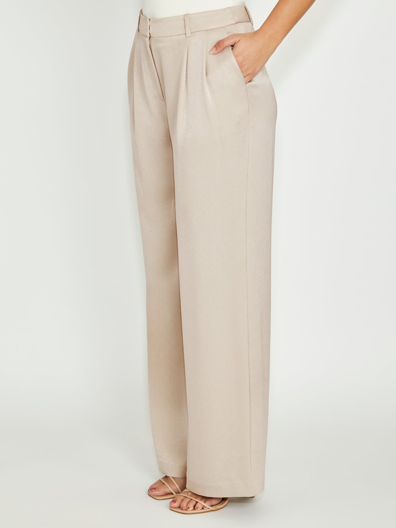 Women's Crepe Straight Leg Pant in Beige | Gabriella