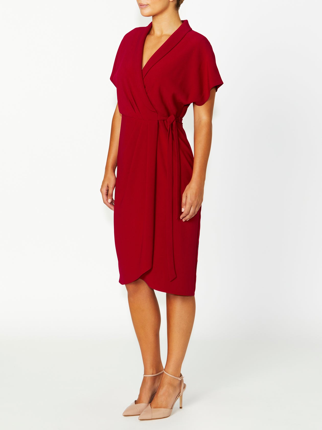 Women's Crepe Wrap Dress in Red | Katia