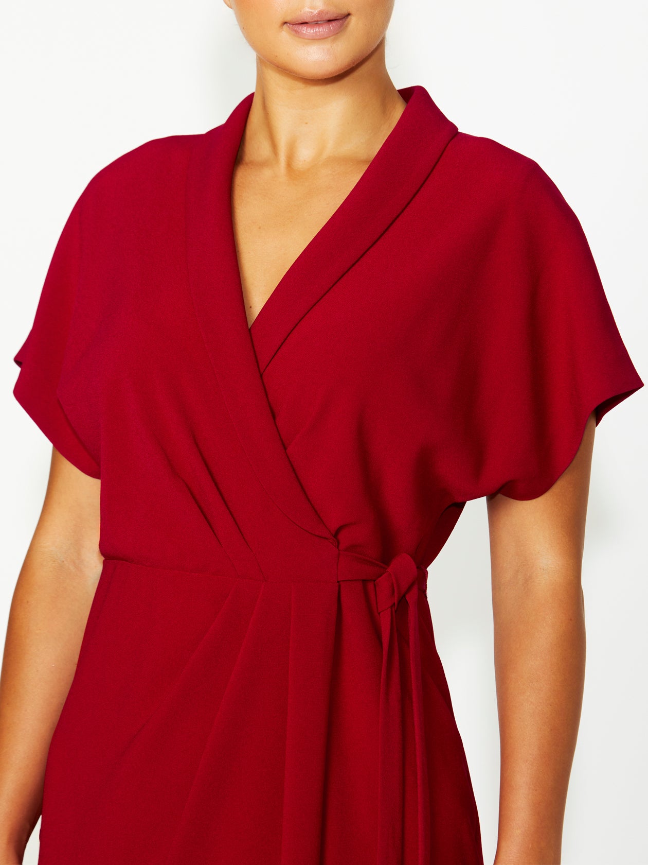Women's Crepe Wrap Dress in Red | Katia