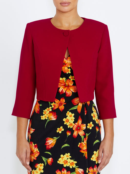 Women's Crepe Crossover Front Single Button Jacket in Red | Jackie
