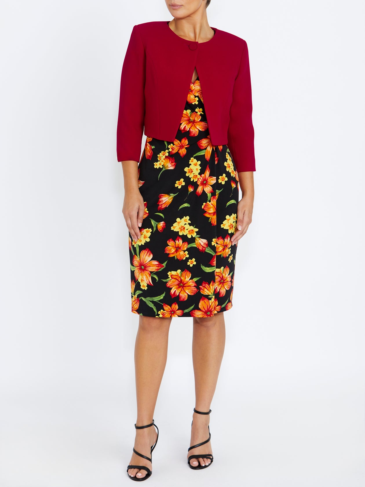 Women's Crepe Crossover Front Single Button Jacket in Red | Jackie