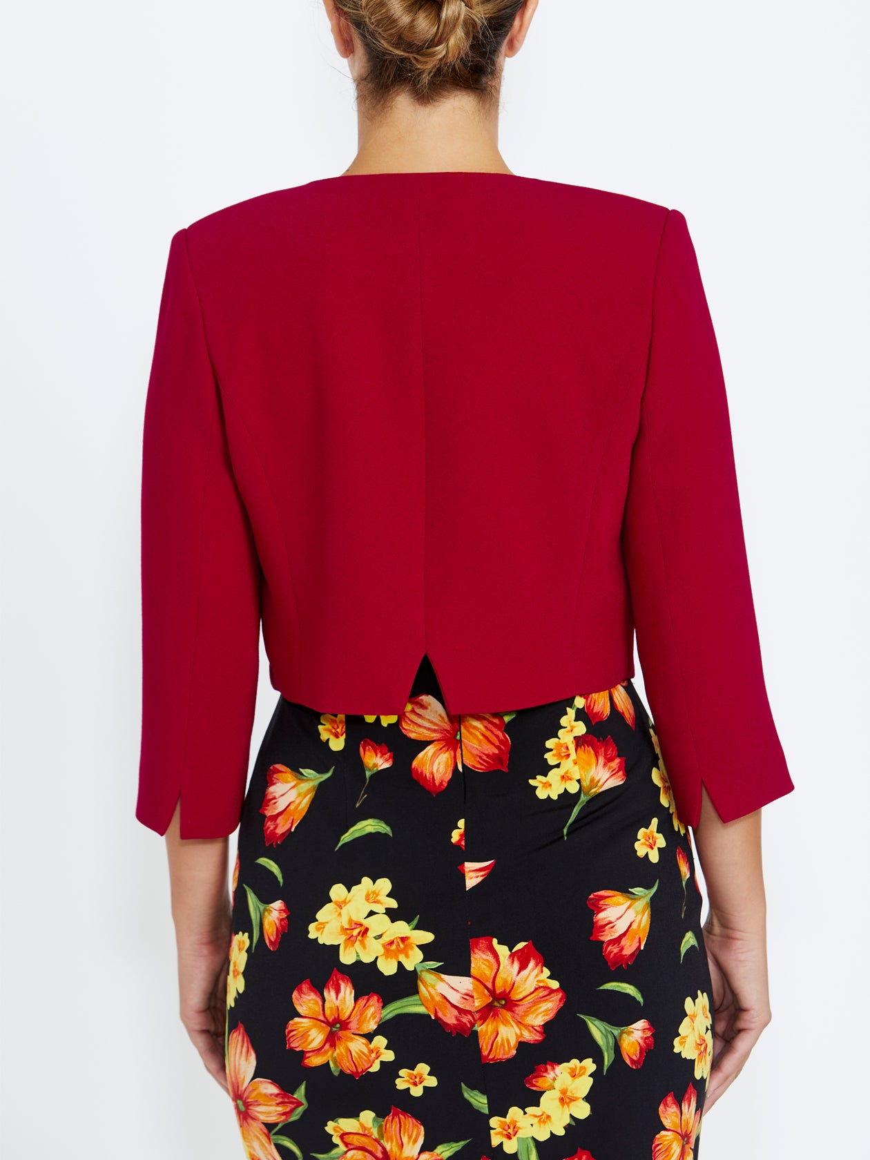 Women's Crepe Crossover Front Single Button Jacket in Red | Jackie