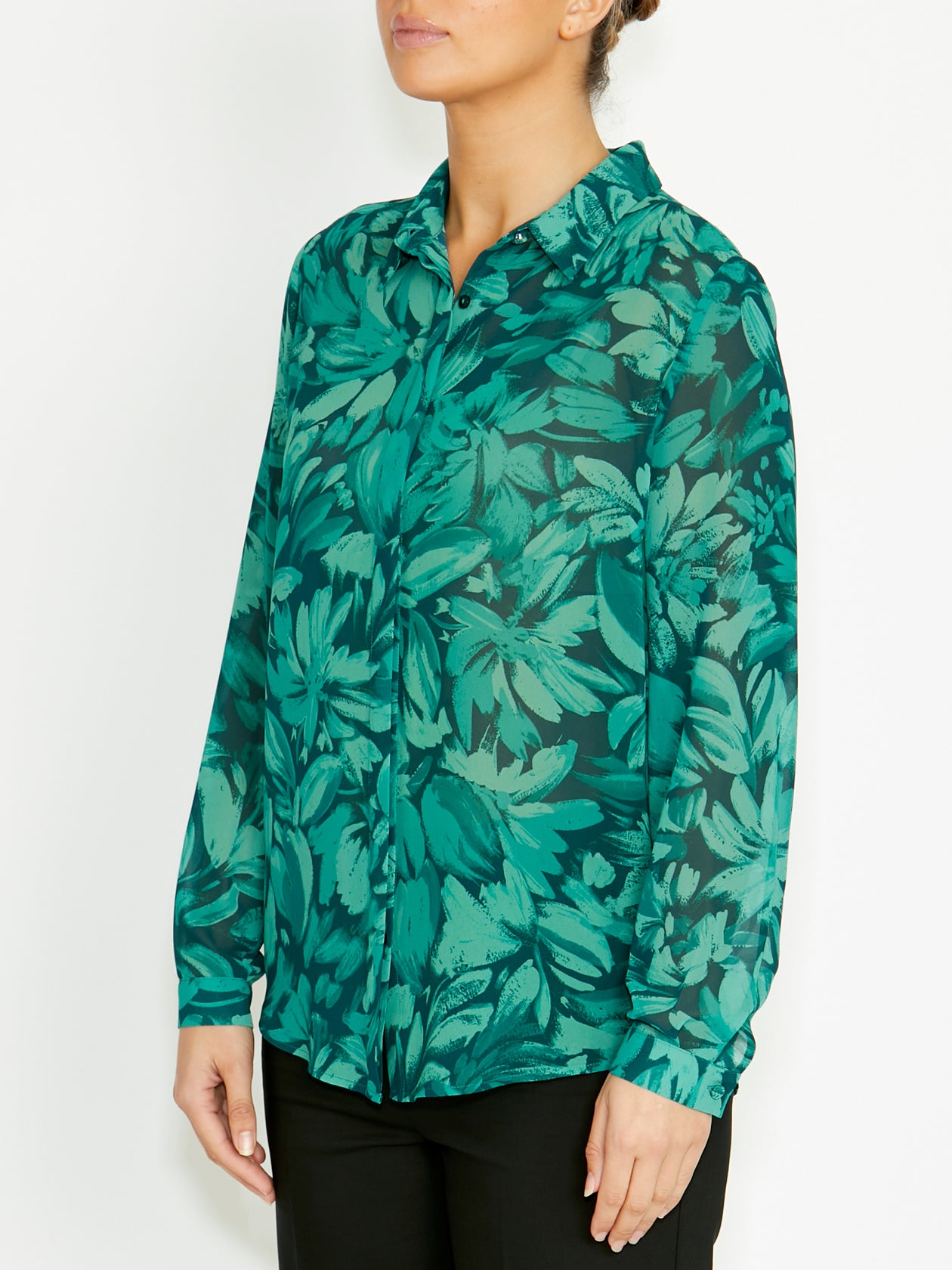 Women's Georgette Easy Fit Shirt in Green | Amber