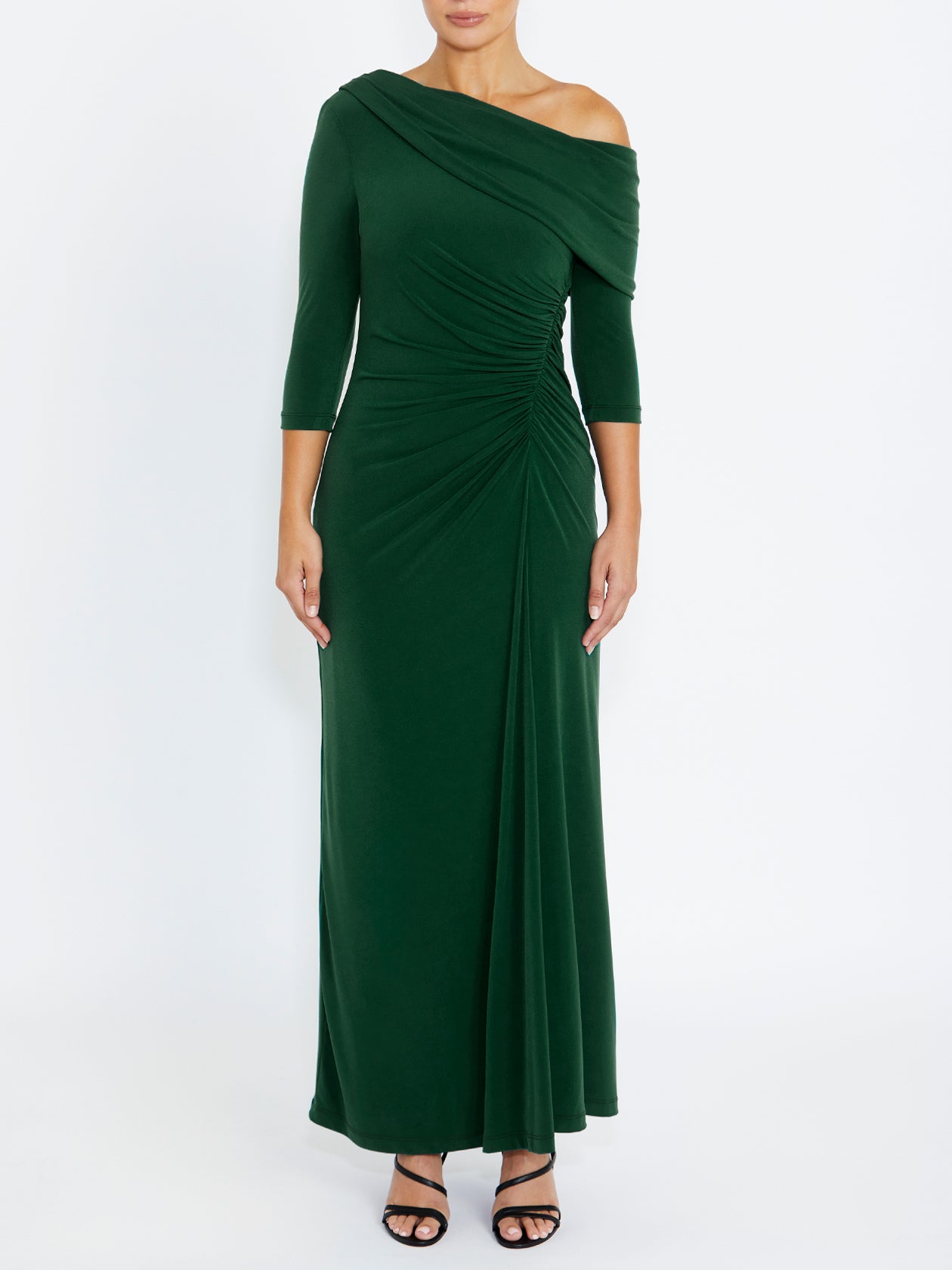 Women's Jersey Asymmetrical Gown in Green | Saskia