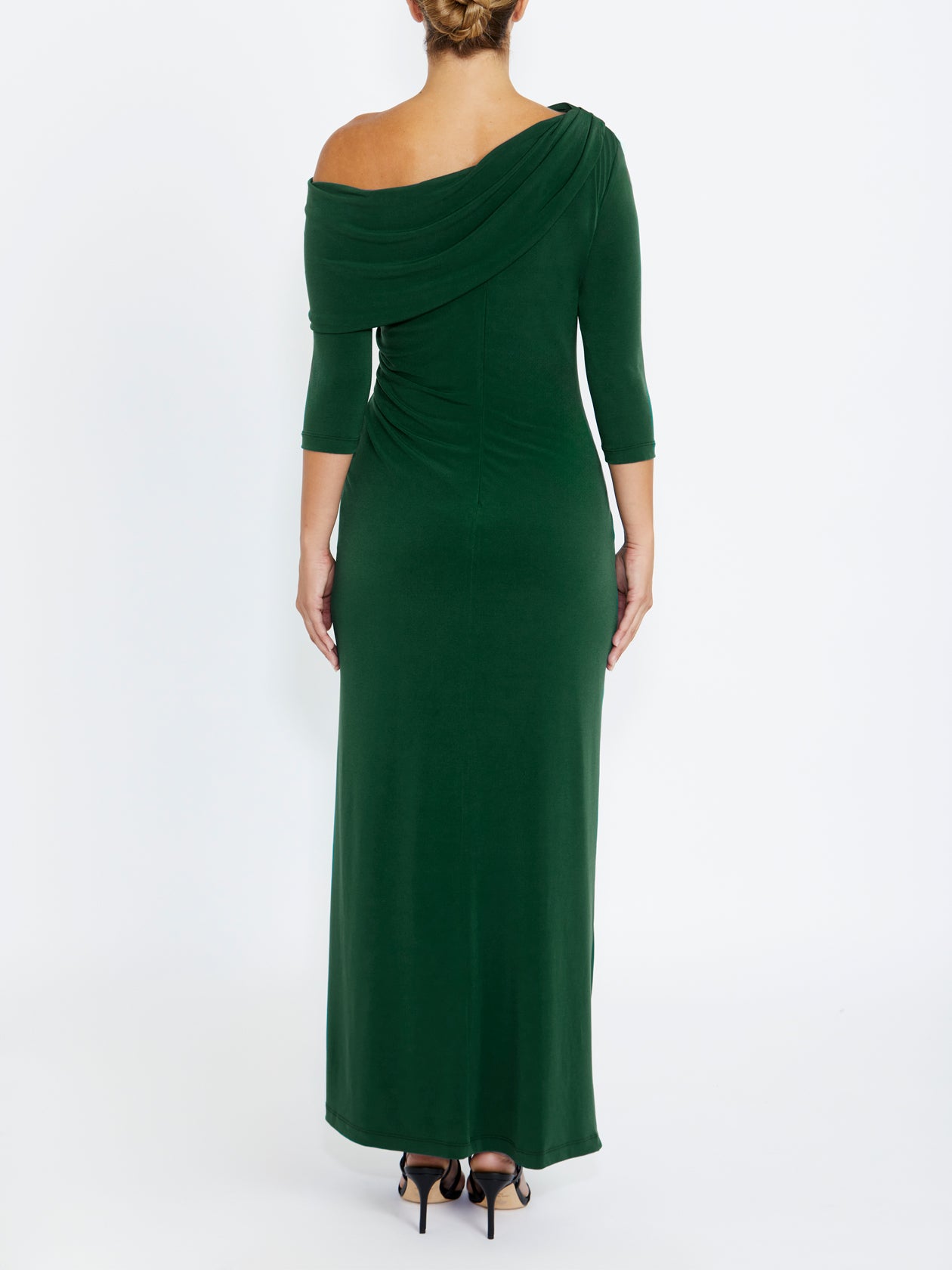Women's Jersey Asymmetrical Gown in Green | Saskia