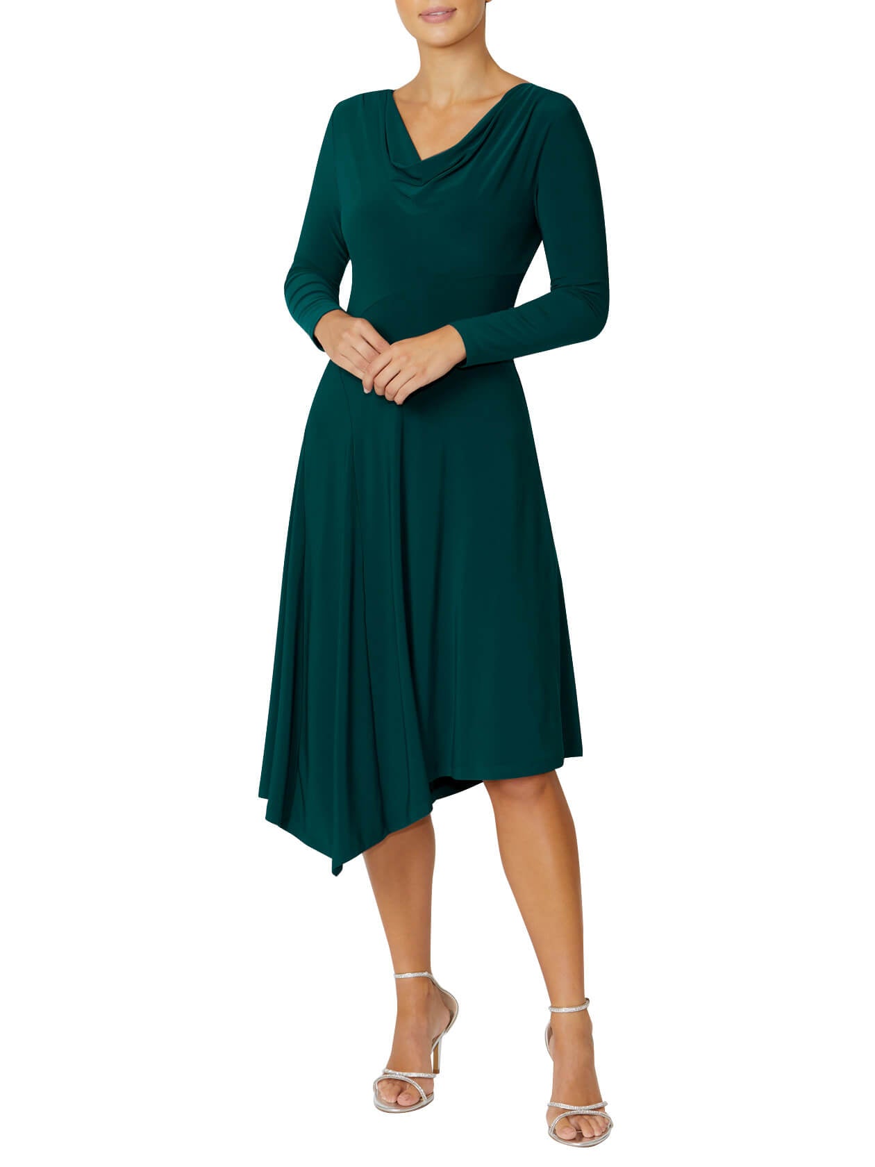 Casey Teal Cowl Neck Jersey Dress