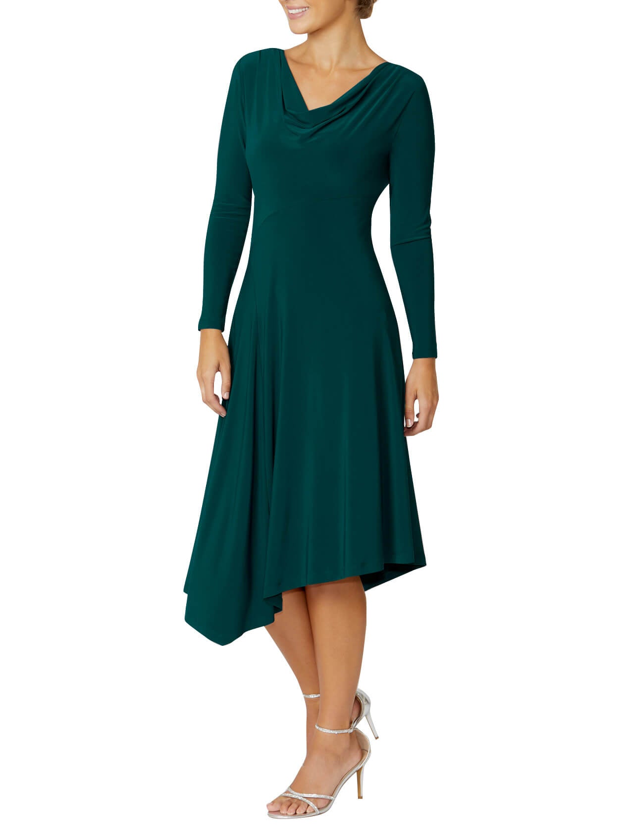 Casey Teal Cowl Neck Jersey Dress