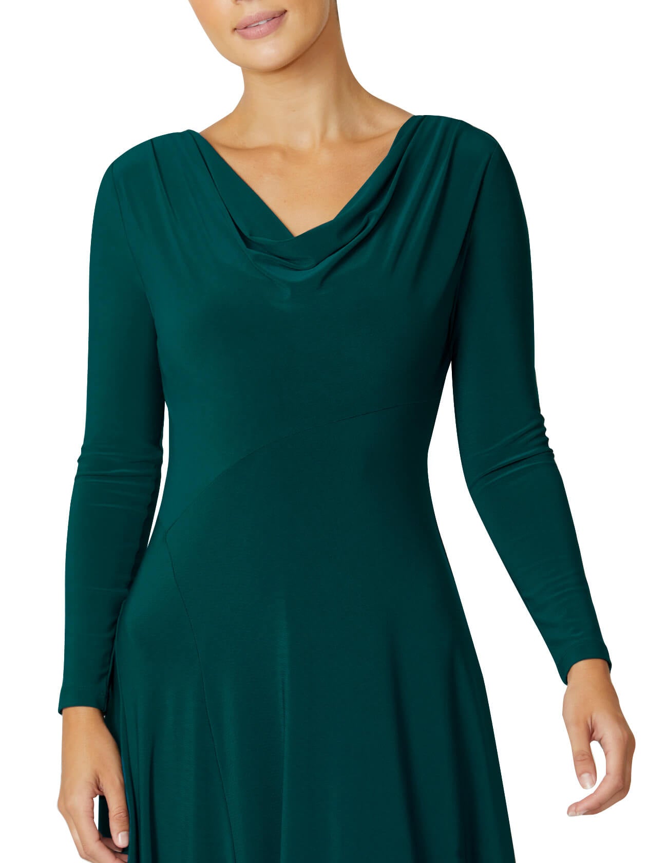 Casey Teal Cowl Neck Jersey Dress