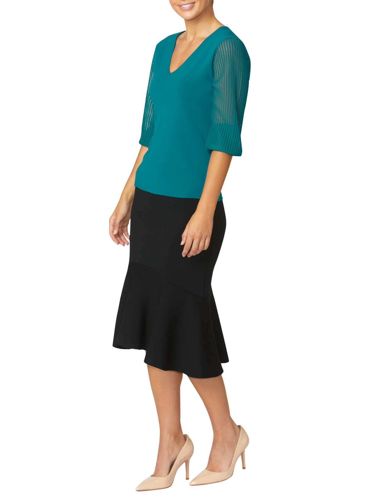 Emilie Teal Sheer Sleeve Top